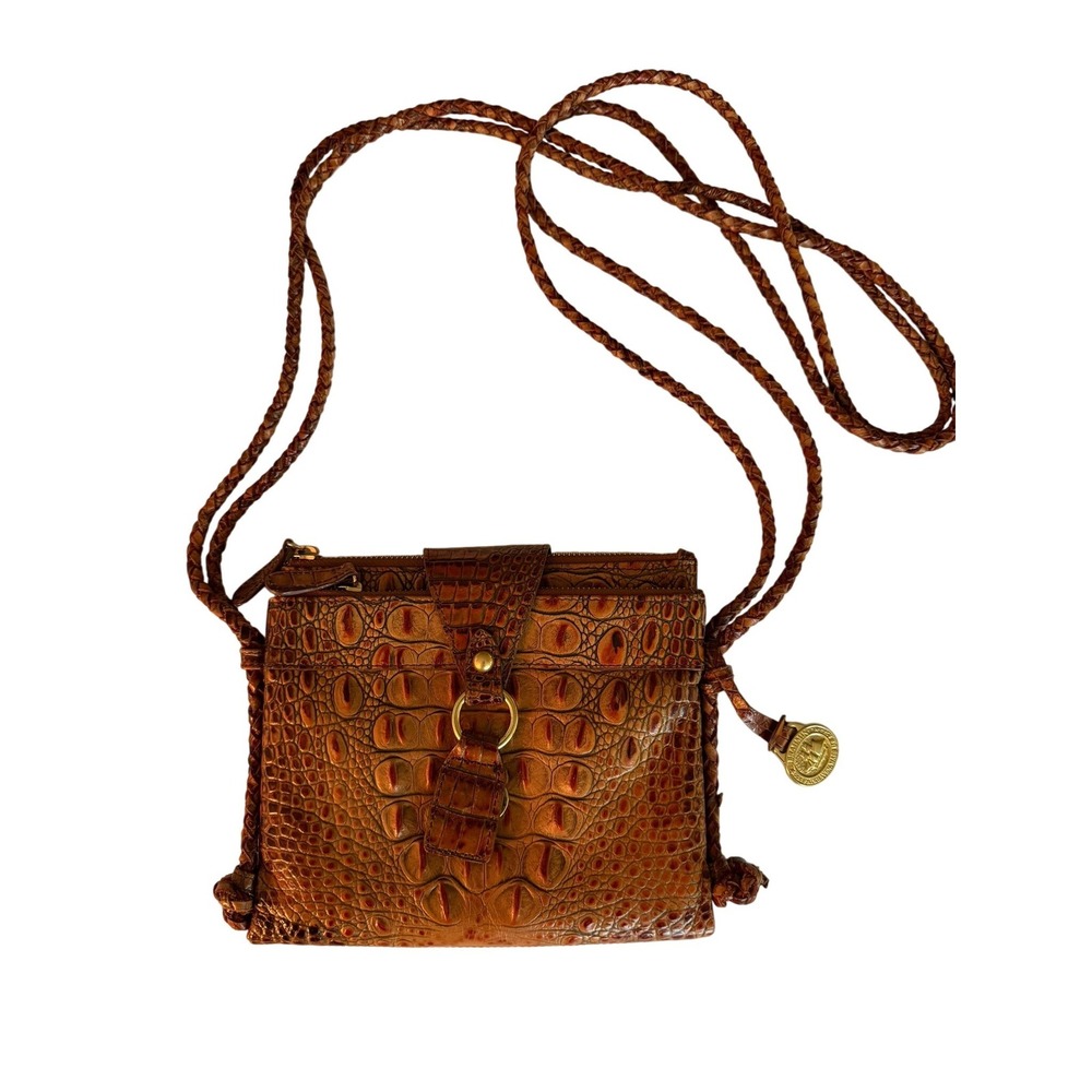Brahmin Pecan Melbourne Crocodile Embossed Leather Crossbody Bag Organizer VTG